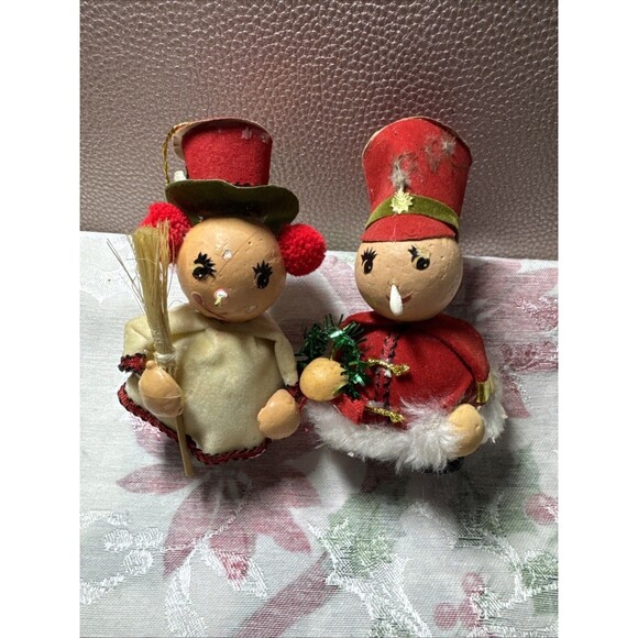 Vintage Flocked Kitschy Christmas Ornaments Foam Japan 1950s Paper Felt Boy Girl - Picture 1 of 6